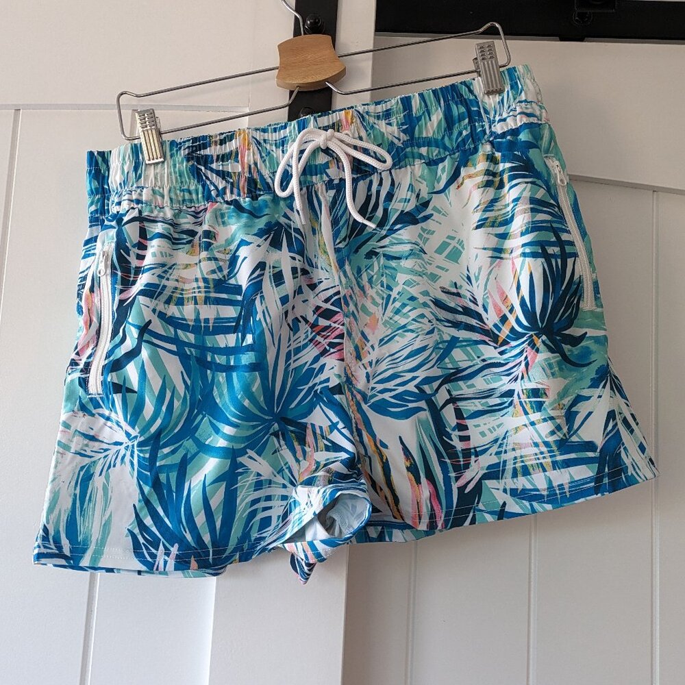 🌸 OP Ocean Pacific Board Shorts w/ Pockets & Zippers in Tropical Blue Palm NWT